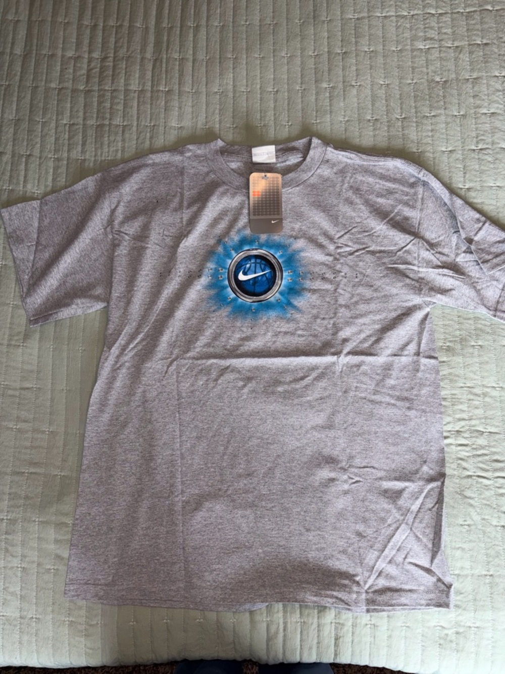 VINTAGE Nike Gray Short Sleeve T-Shirt with Blue Logo Burst